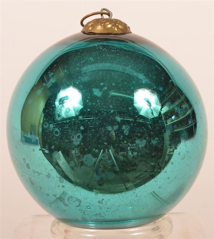 Appraisal: Antique Blown Glass Ball Form German Kugel Antique Teal Blown