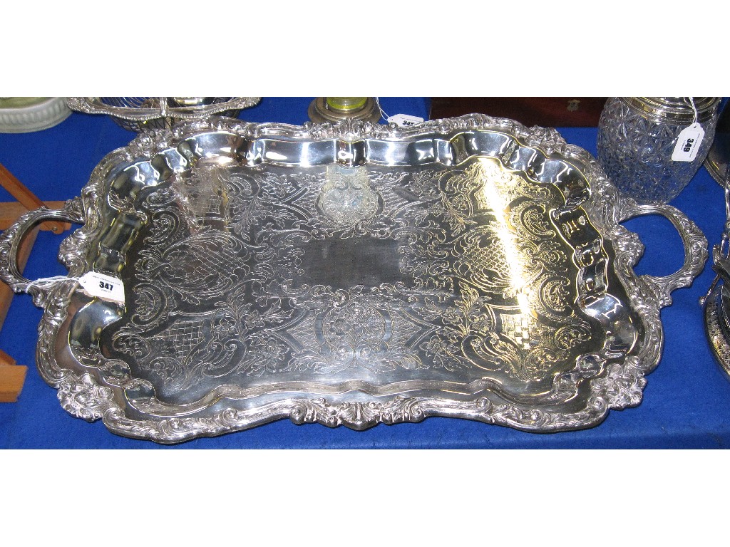 Appraisal: Large silver plated double handled sterling tray