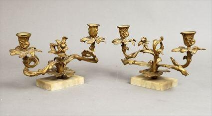 Appraisal: Pair of Louis XV-Style Gilt-Metal and Marble Two-Light Candelabra x