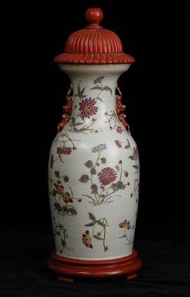 Appraisal: CHINESE FAMILLE ROSE PORCELAIN BALUSTER-FORM VASE MOUNTED AS A LAMP