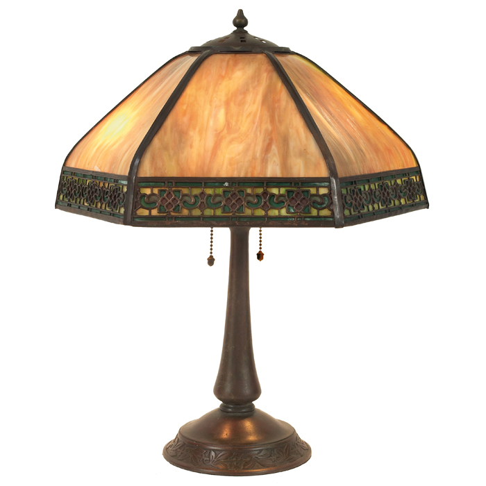 Appraisal: Handel table lamp slag glass shade with rambling rose design