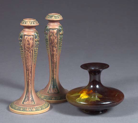 Appraisal: Group of Three Pottery Vases consisting of a fine Weller