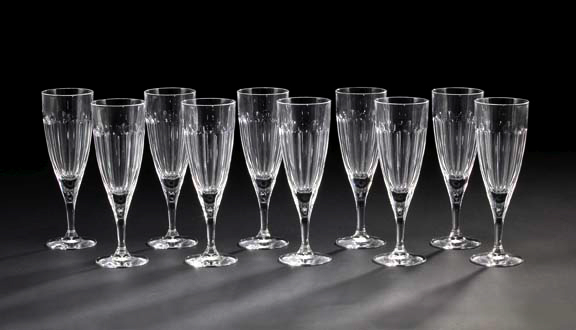 Appraisal: Set of Ten Panel-Cut Glass Champagne Flutes first quarter th