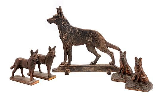 Appraisal: A Group of Five Bronze German Shepherds Height of tallest