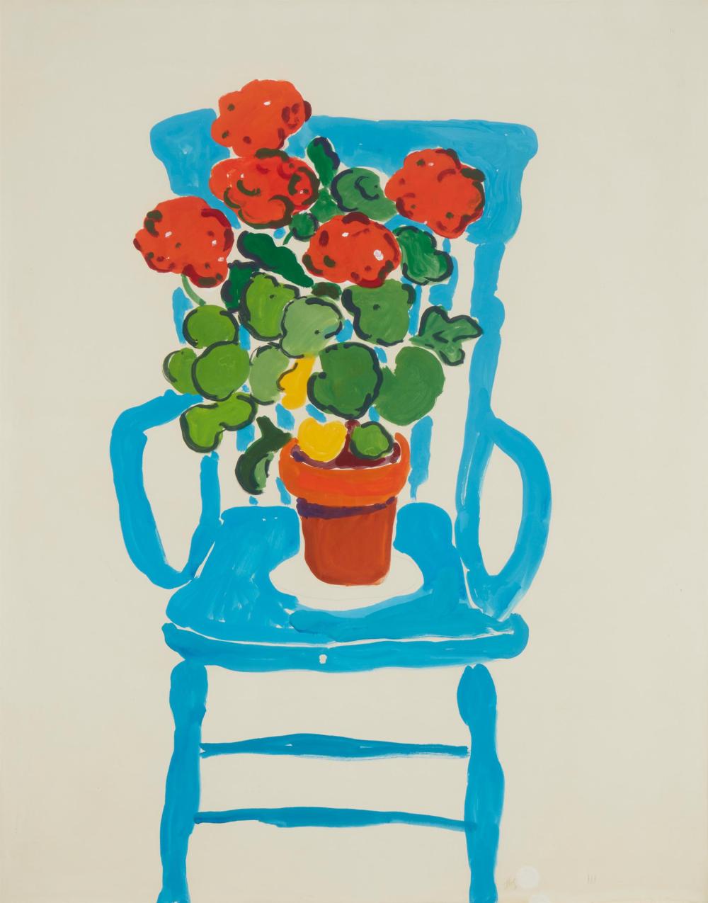 Appraisal: John Botz - Laguna Beach CA Blue Chair and Geranium