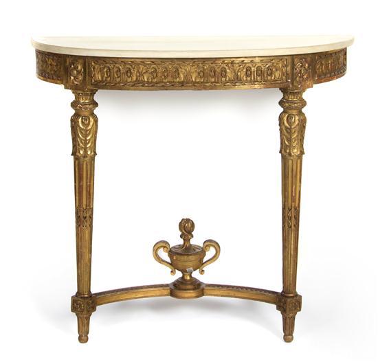 Appraisal: Louis XVI Style Giltwood Console Table having a demilune white