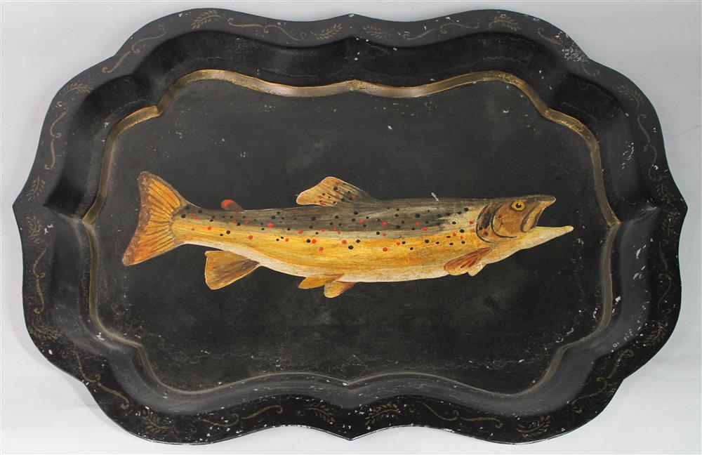 Appraisal: TOLE PEINTE SHAPED OVAL TRAY the center painted with a