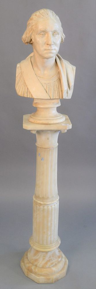 Appraisal: Alabaster carved pedestal with plaster bust x x Alabaster carved