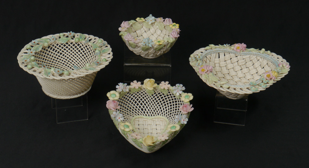 Appraisal: IRISH BELLEEK PORCELAIN BASKETS The petite little Bird's Nest ''