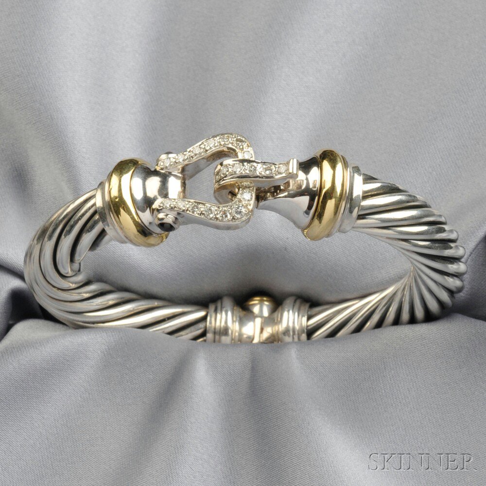 Appraisal: Sterling Silver and Diamond Cable Buckle Bracelet David Yurman the