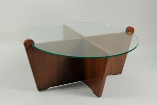 Appraisal: Mid Century X Form Glass Wood Round Coffee Table Mid