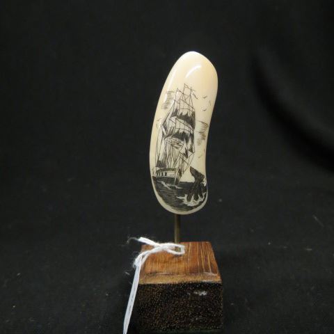 Appraisal: Scrimshaw Whale's Tooth whale ship signed plus stand