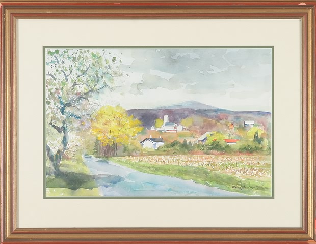 Appraisal: Landscape Rolling Hills Road April watercolor x sight SLR Artist