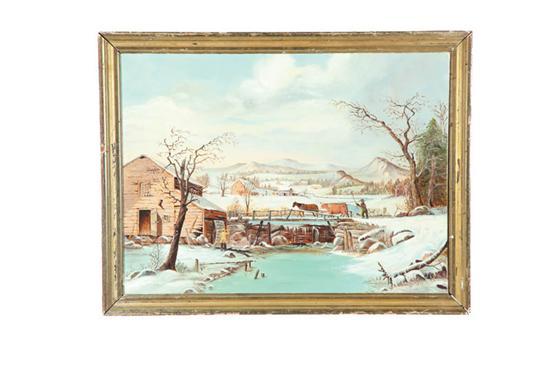 Appraisal: WINTER FARM LANDSCAPE AMERICAN EARLY-MID TH CENTURY Oil on canvas