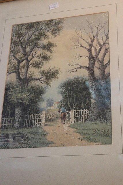 Appraisal: A th CENTURY WATERCOLOUR a sheep drover on a horseback