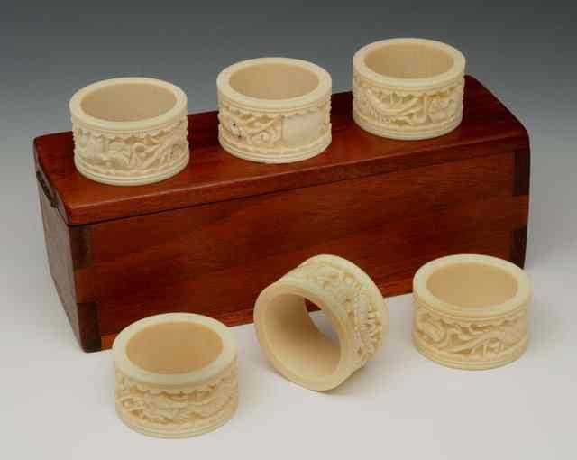 Appraisal: A SET OF SIX CHINESE CANTON CARVED IVORY NAPKIN RINGS