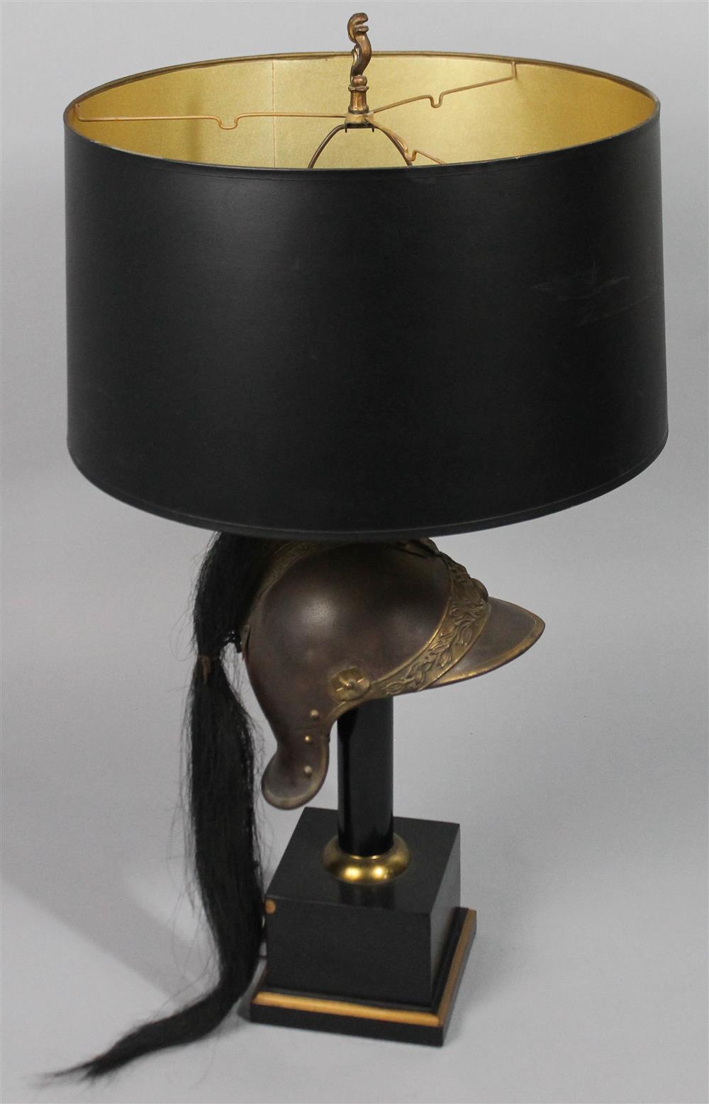 Appraisal: ROMAN STYLE HELMET LAMP Roman style helmet with horsehair trim