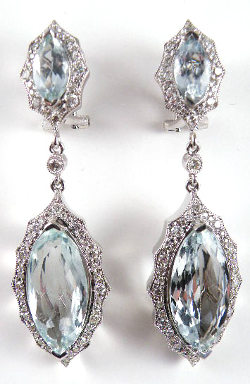 Appraisal: PAIR OF AQUAMARINE AND DIAMOND EARRINGS each k white gold