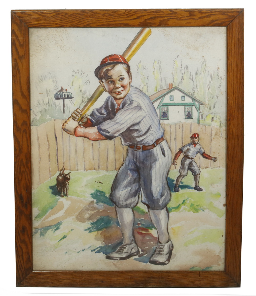 Appraisal: ROSEMARY THURBER MI - Batter Up a gouache magazine illustration