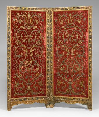 Appraisal: Italian carved and gilt room screen wooden two-panel room screen