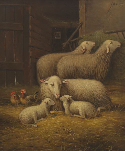 Appraisal: R A DEWING AMERICAN TH CENTURY x Sheep and chickens