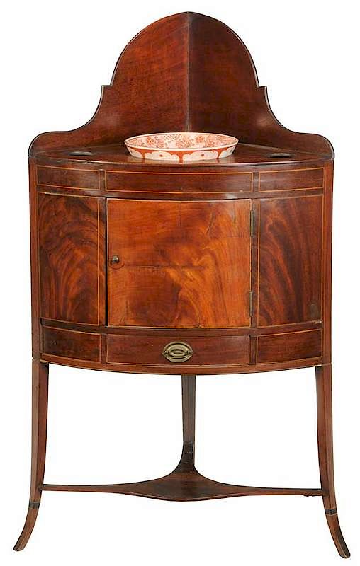 Appraisal: Federal Inlaid Figured Mahogany Corner Washstand Pennsylvania New York circa