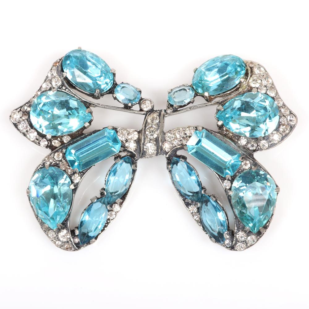 Appraisal: EISENBERG ORIGINAL OPENWORK BOW PIN WITH MASSIVE AQUA EMERALD-CUT OVAL