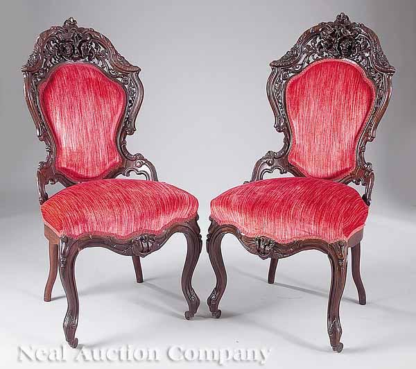 Appraisal: A Pair of American Rococo Carved Rosewood and Laminated Side