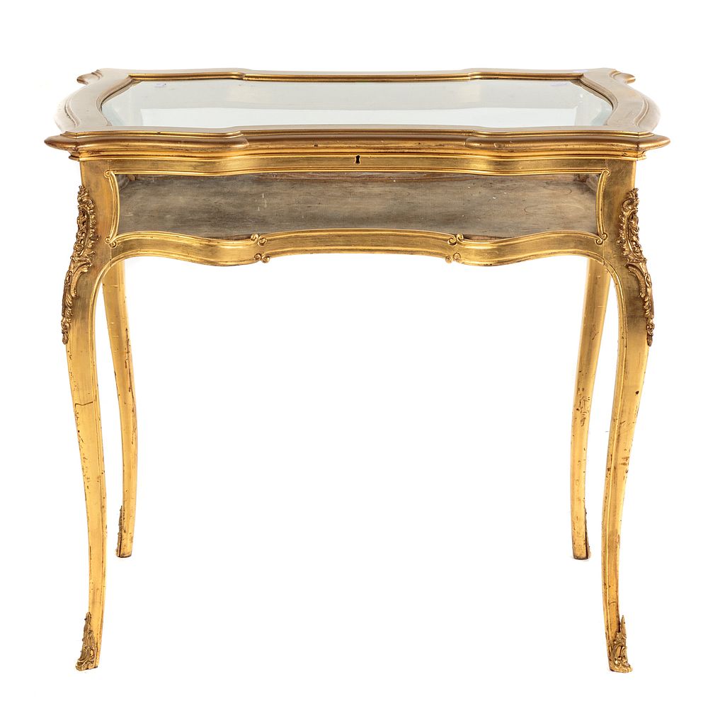 Appraisal: Louis XV Style Giltwood Vitrine Table th century with gilt