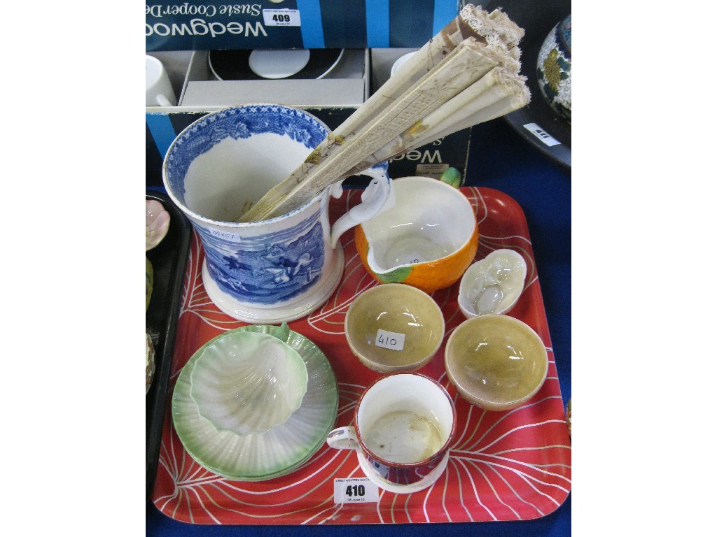 Appraisal: Tray lot to include Belleek cup and three saucers blue