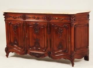 Appraisal: PROVINCIAL LOUIS XV STYLE CARVED WALNUT DOOR BUFFET WITH SERPENTINE