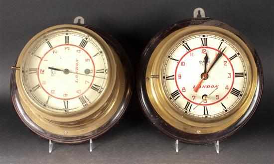 Appraisal: Pair of ''Smith -day'' brass ship clocks one lacking glass