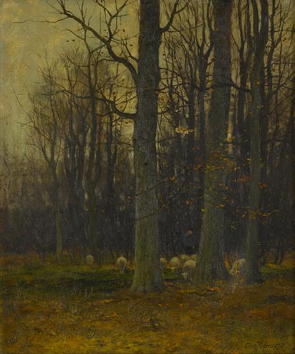 Appraisal: CHARLES PAUL GRUPPE american - GRAZING SHEEP IN THE WOODS