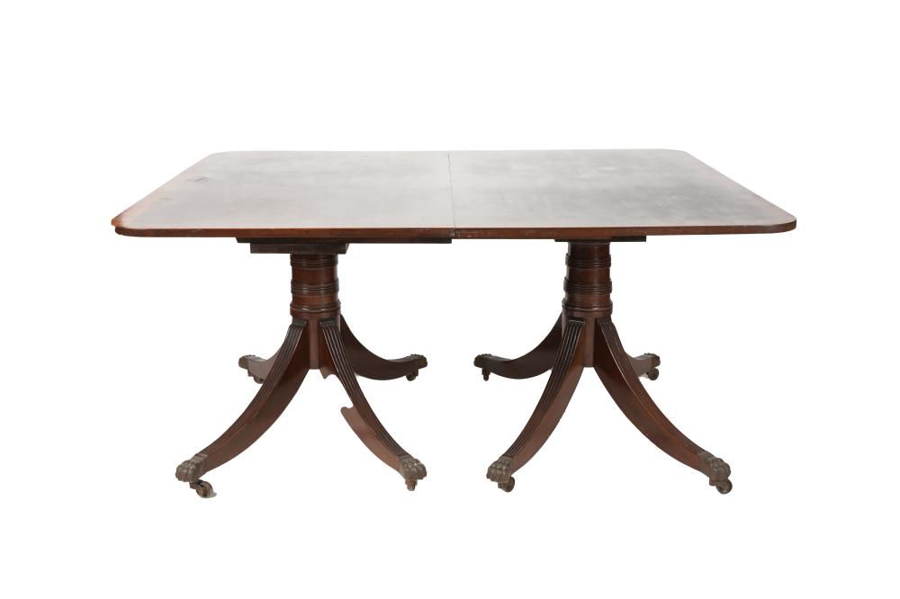 Appraisal: GEORGIAN-STYLE DOUBLE-PEDESTAL DINING TABLElate th century the rectangular top with