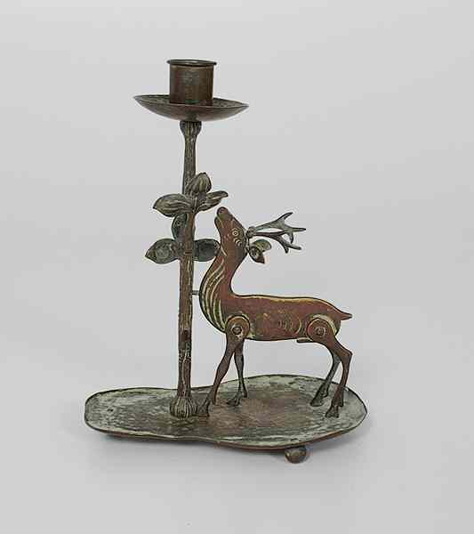 Appraisal: Hammered Bronze Figural Candlestick German ca - An Arts and