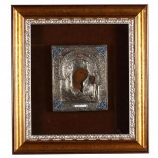 Appraisal: A Russian Icon with Silver Cloisson Oklad the oklad with