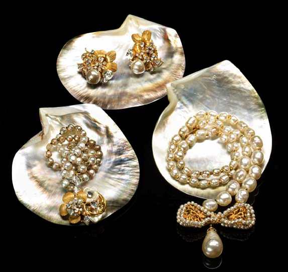 Appraisal: Pair of Miriam Haskell Rhinestone and Faux Pearl Earrings ca