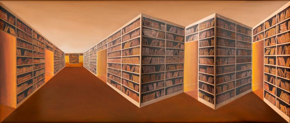 Appraisal: PATRICK HUGHES B A BROWN STUDY oil on three-dimensional board