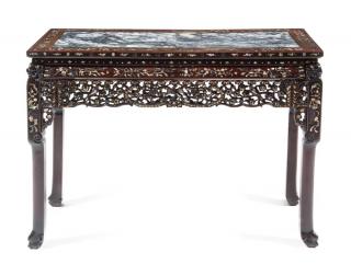 Appraisal: A Chinese Export Marble Inset and Mother-of-Pearl Inlaid Rosewood Table