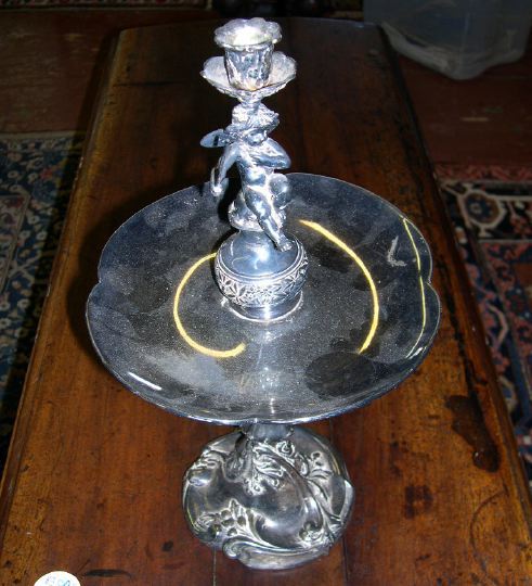 Appraisal: Continental Silverplate Centerpiece Tazza Candlestick in the form of a