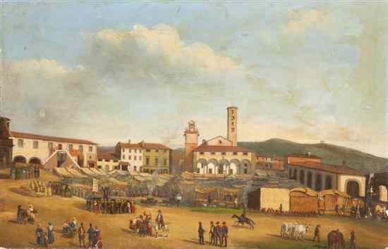 Appraisal: Continental School th century Market Square oil on canvas x