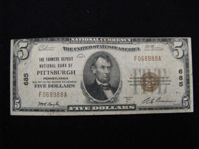 Appraisal: National Currency Note Pittsburgh Pennsylvania VG to fine