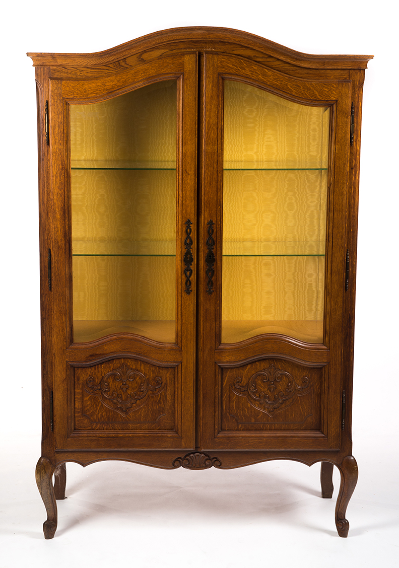 Appraisal: FRENCH-STYLE CURIO CABINET European th century Arched top two beveled