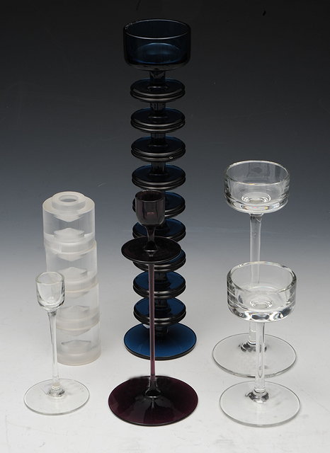 Appraisal: FIVE DARTINGTON GLASS CANDLESTICKS largest cm and one other