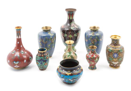 Appraisal: Sale Lot Nine Japanese Cloisonne Enamel Vases of various forms