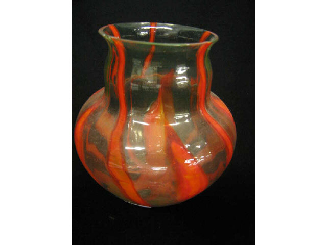 Appraisal: Czechoslovakian Art Glass Vase fiery orange-red flames on clear