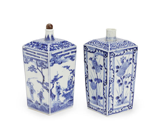 Appraisal: Two Chinese blue and white bottle vases Of tapered square