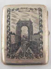 Appraisal: A Soviet Russian silver cigarette case with niello canal scene