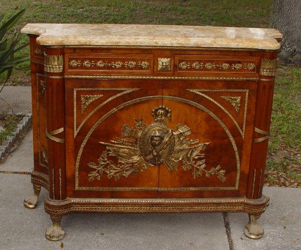 Appraisal: FRENCH STYLE MARBLE TOP ORMOLU SIDE CABINET Mid to late