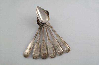 Appraisal: A late-Victorian set of six Fiddle Thread and Shell pattern